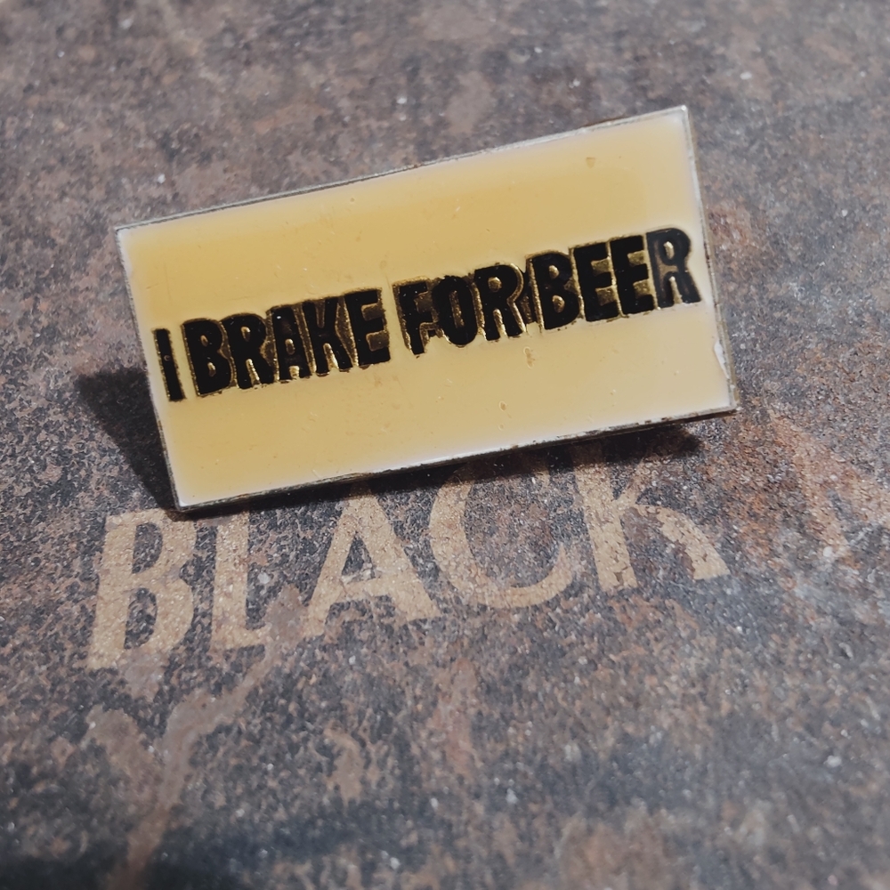 I brake for Beer ▪️vintage hat cap lapel enamel pin   clamp back